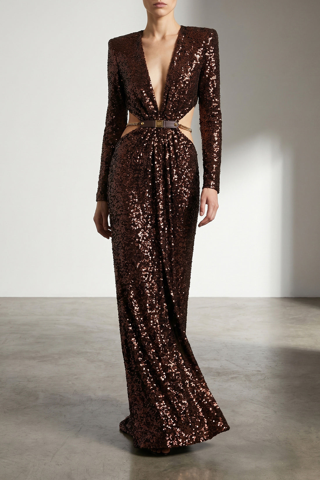 ELISABETTA FRANCHI 40 all-over sequined fabric red carpet dress