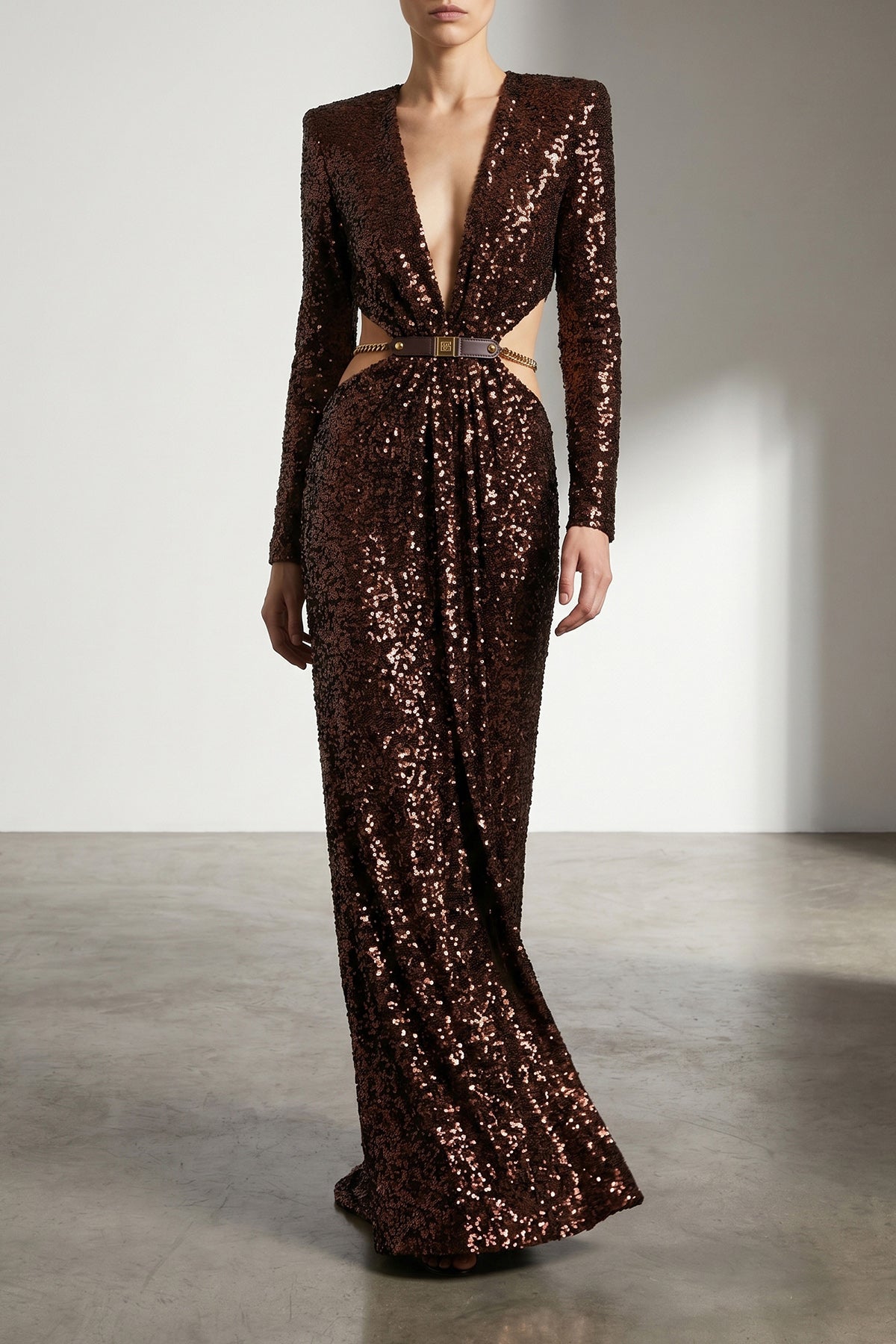 all-over sequined fabric red carpet dress