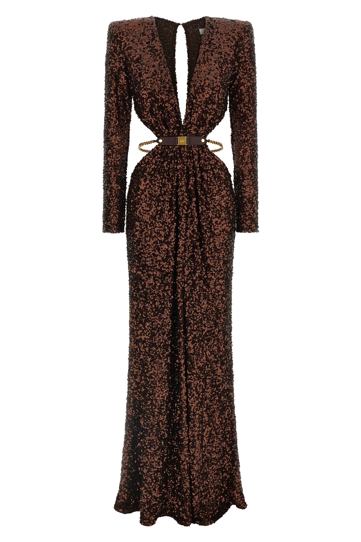 all-over sequined fabric red carpet dress