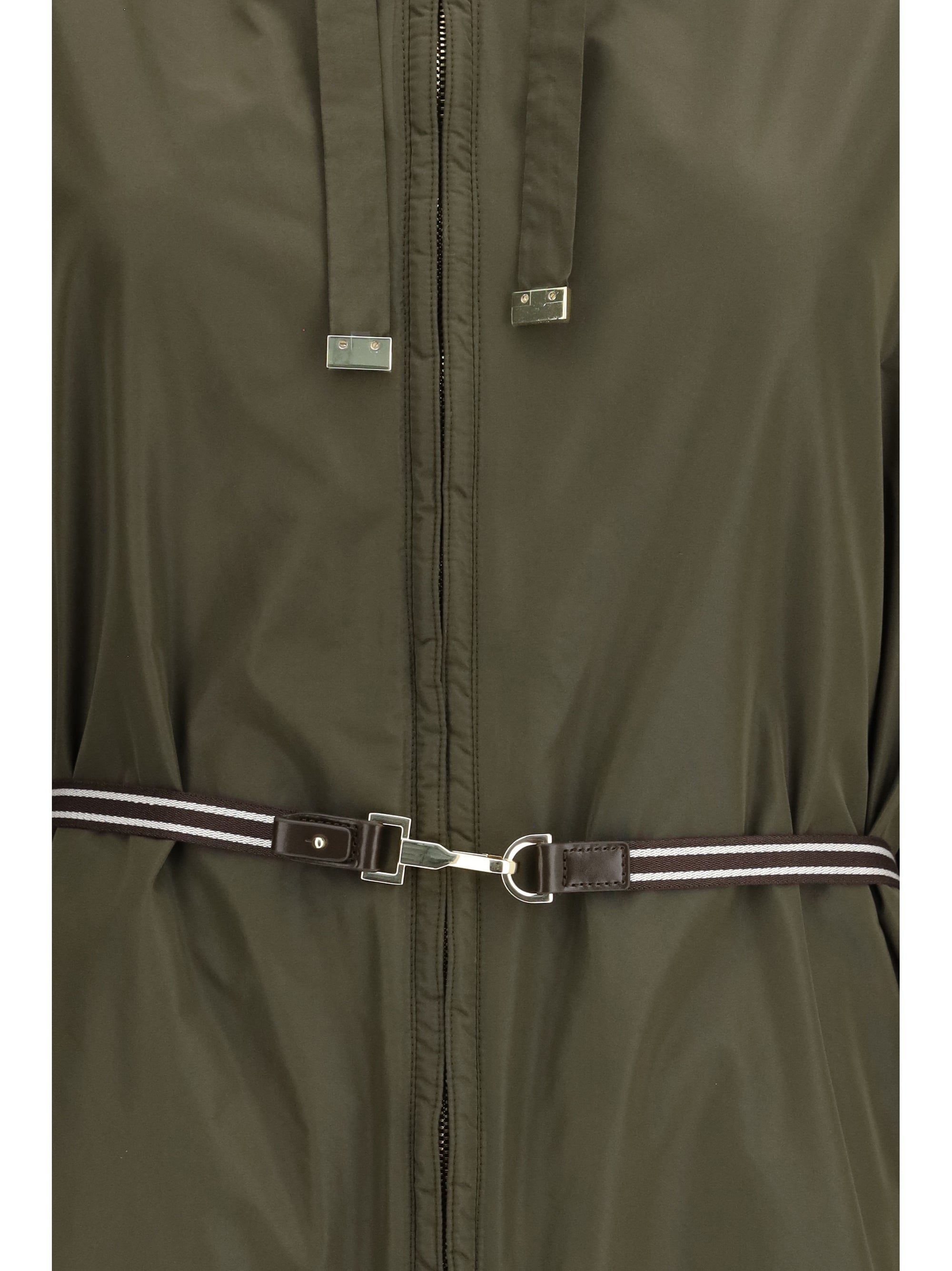 belted hooded raincoat