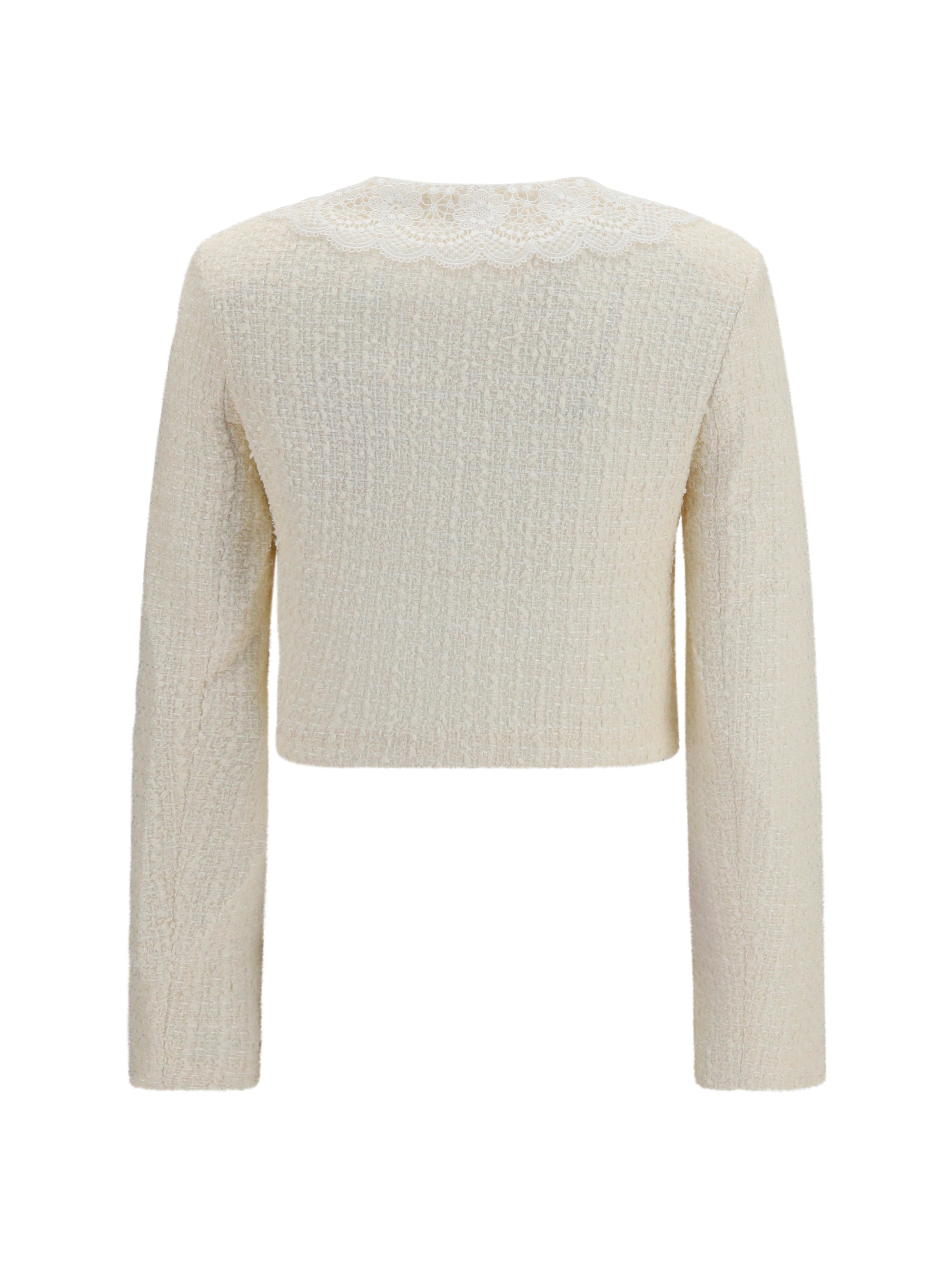 bouclé jacket with lace collar