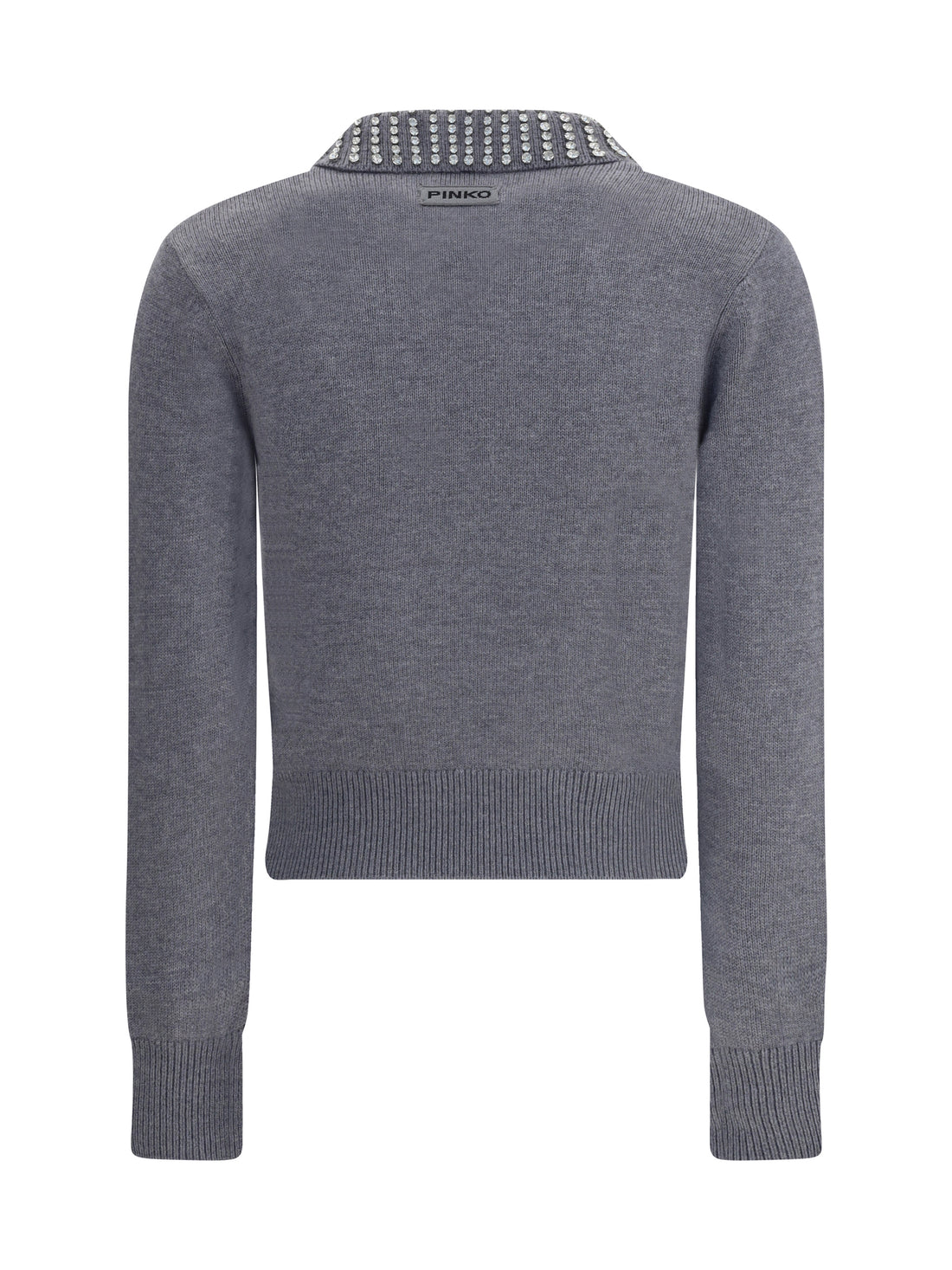 PINKO L rhinestone-decorated collar sweater