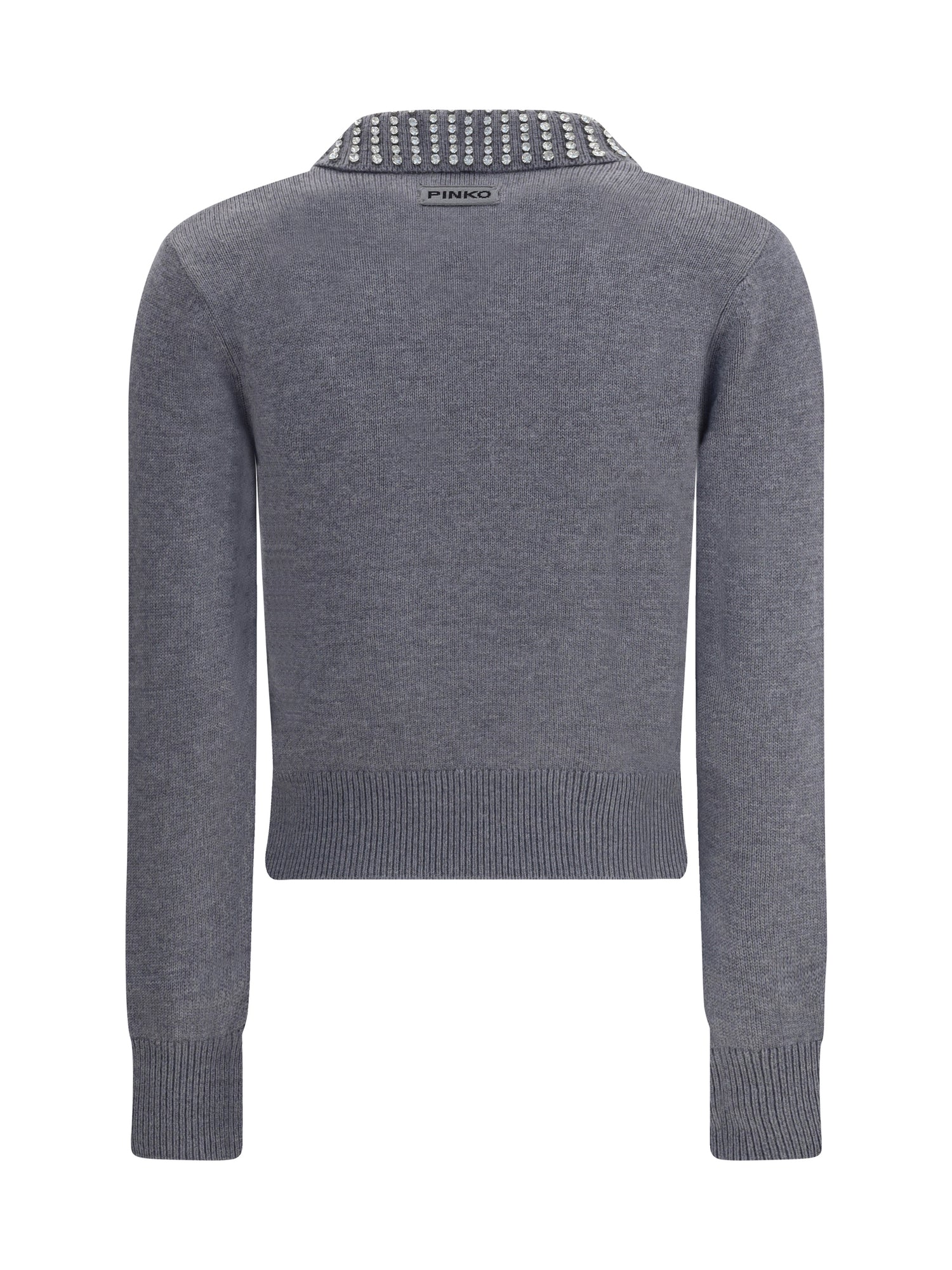 PINKO L rhinestone-decorated collar sweater
