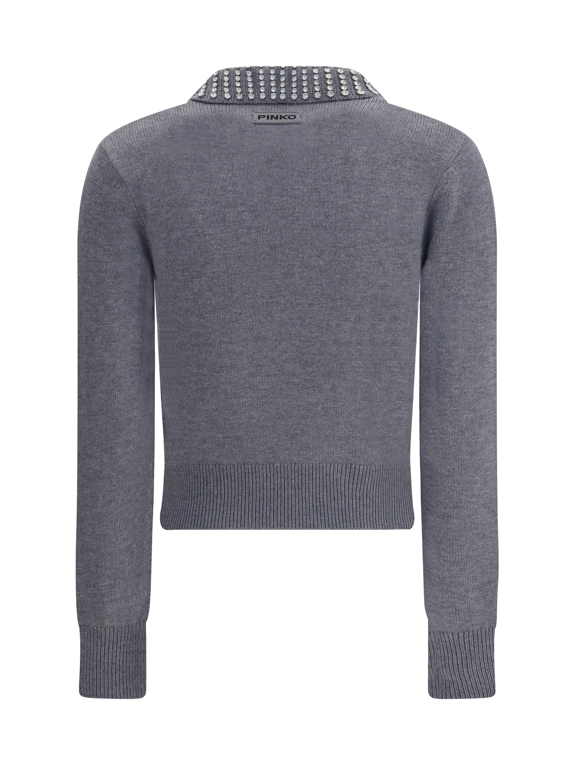 PINKO L rhinestone-decorated collar sweater