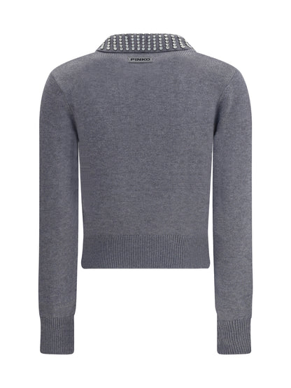 PINKO L rhinestone-decorated collar sweater