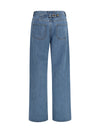 straight-leg selvedge cotton jeans with adjustable back strap