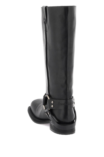 leather biker boots in