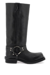 leather biker boots in