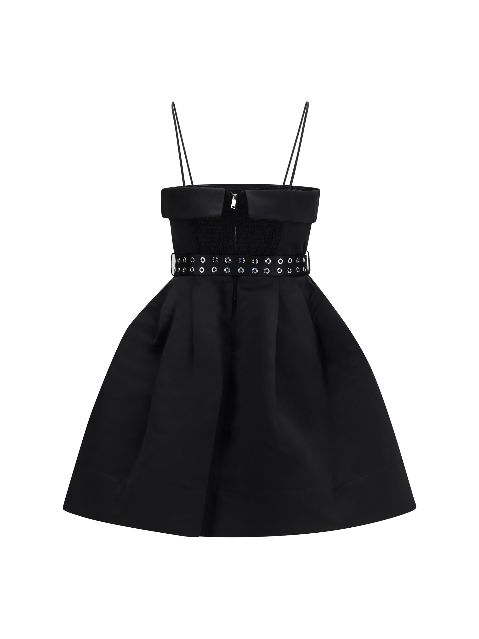 short satin dress with a full skirt