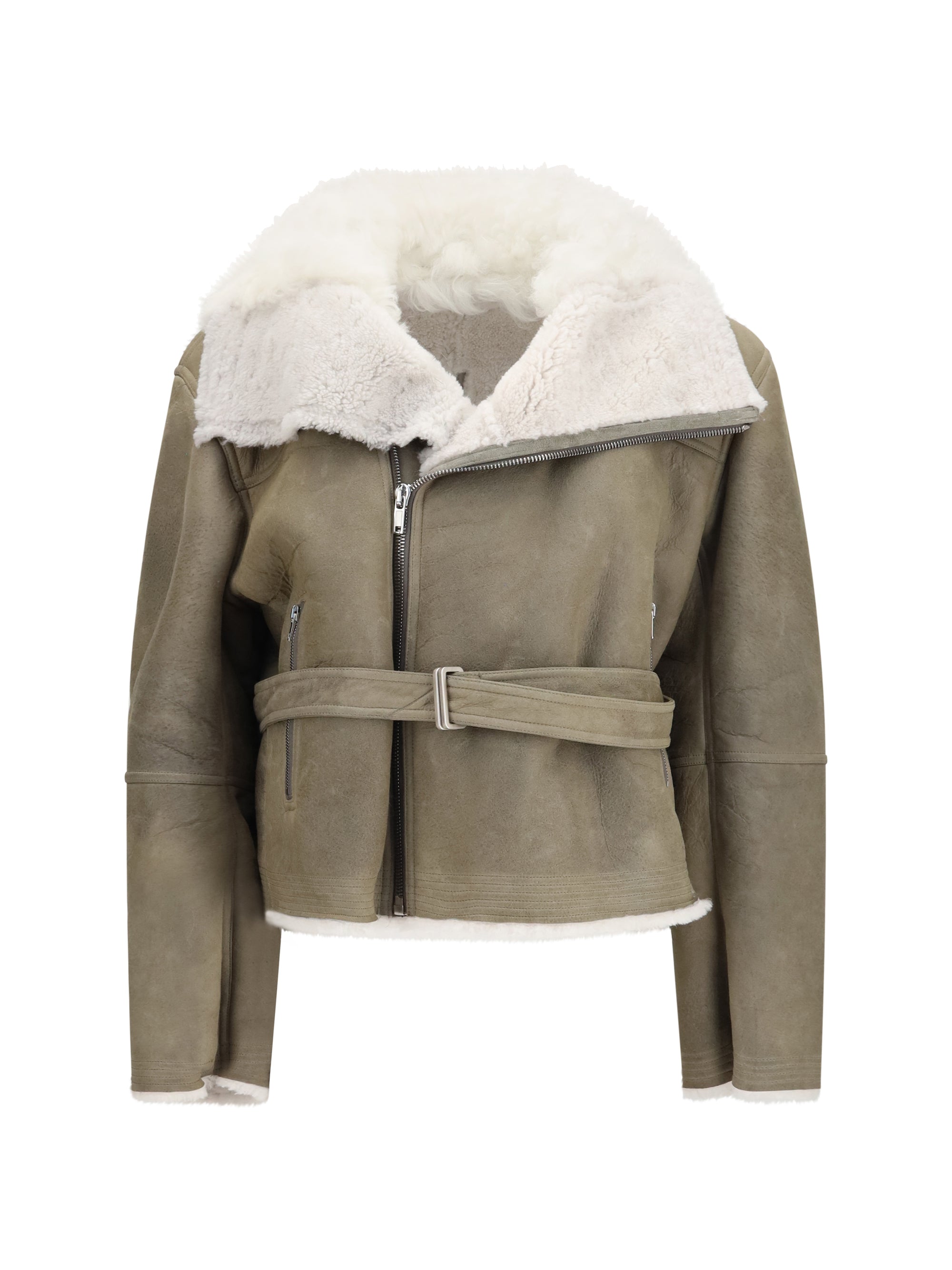 cropped suede and shearling flight jacket