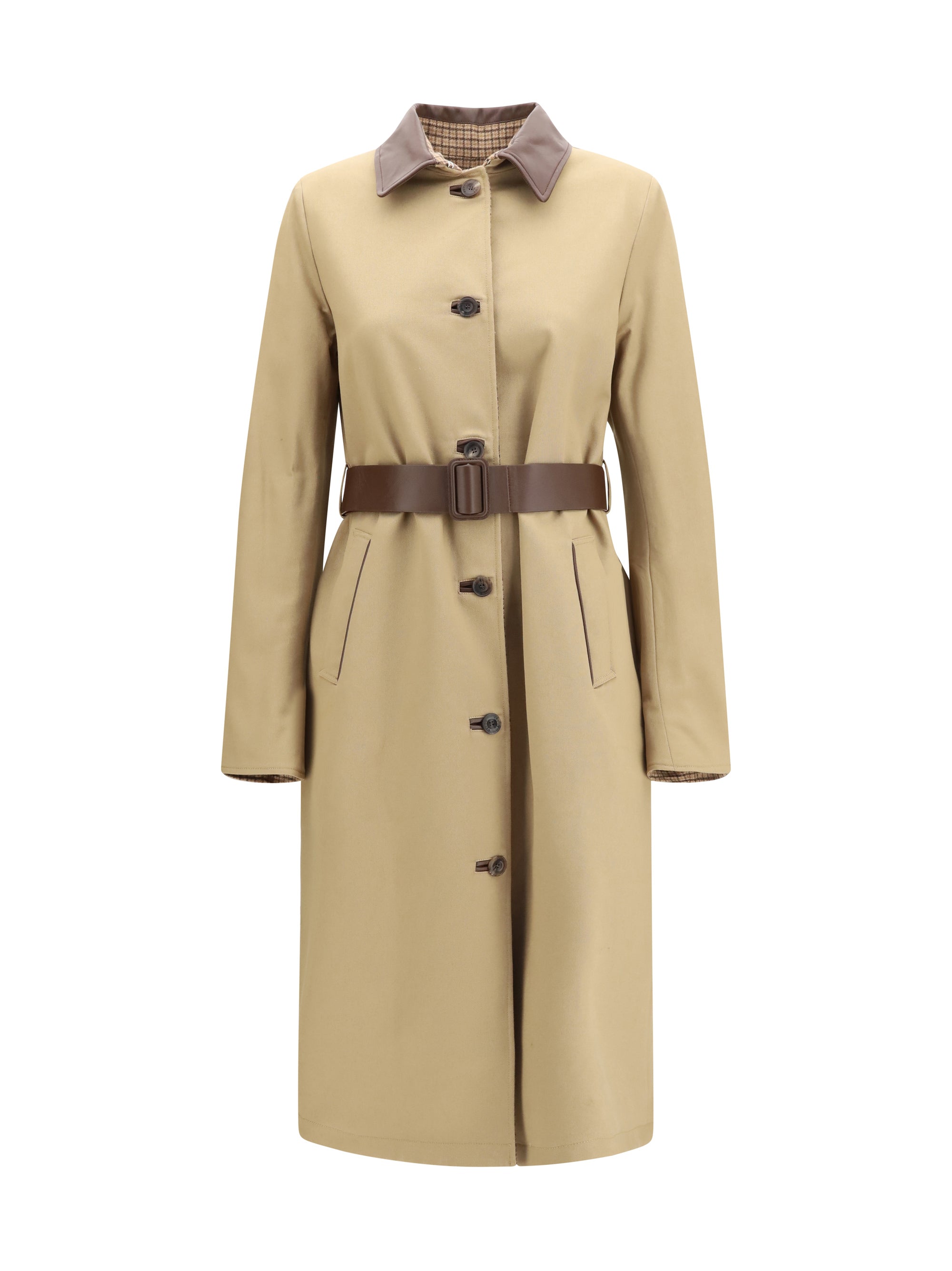 reversible cotton gabardine and cashmere pied-de-poule trench coat
