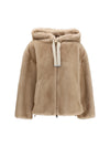 hooded jacket in eco-fur