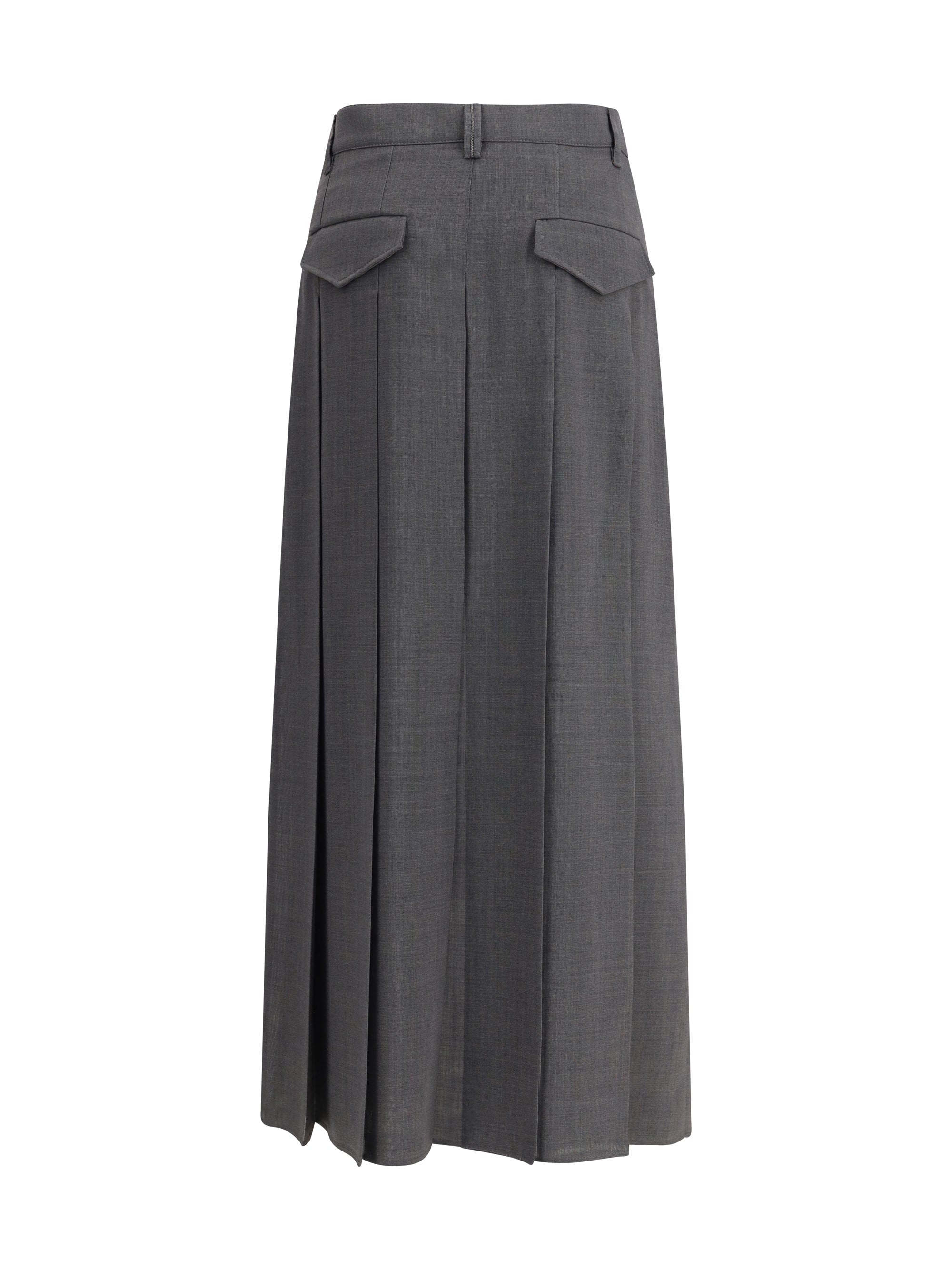 BRUNELLO CUCINELLI 36 pleated long skirt in virgin wool techno gauze