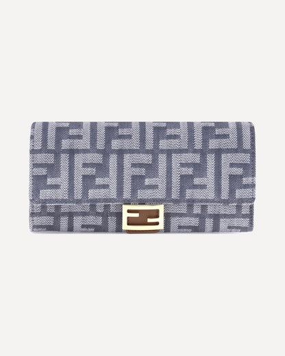 Fendi Fendi Ff Print Denim Wallet Light Blue