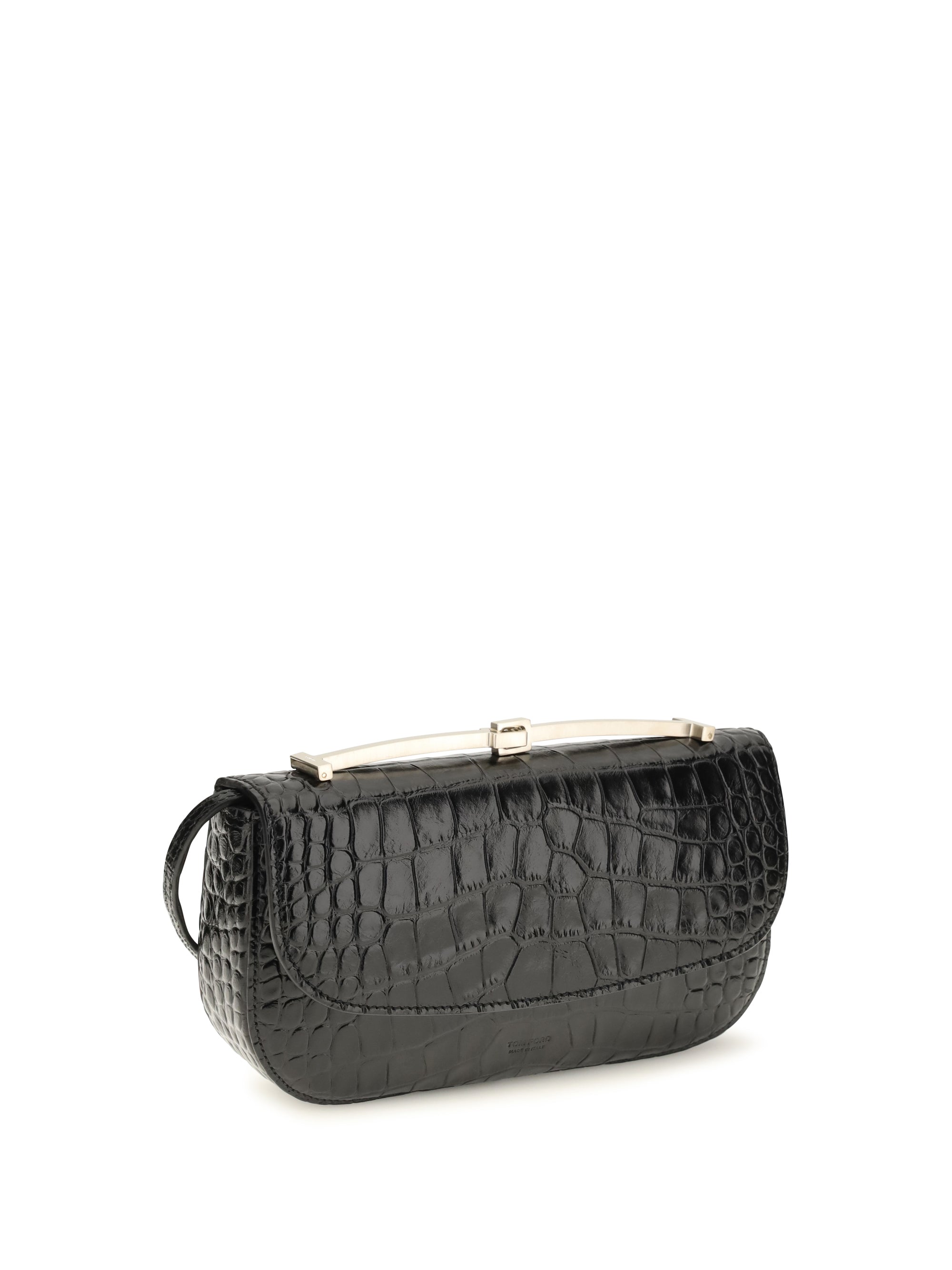 crocodile-print leather shoulder bag