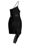 one shoulder knit dress withll-over sequin appliqués
