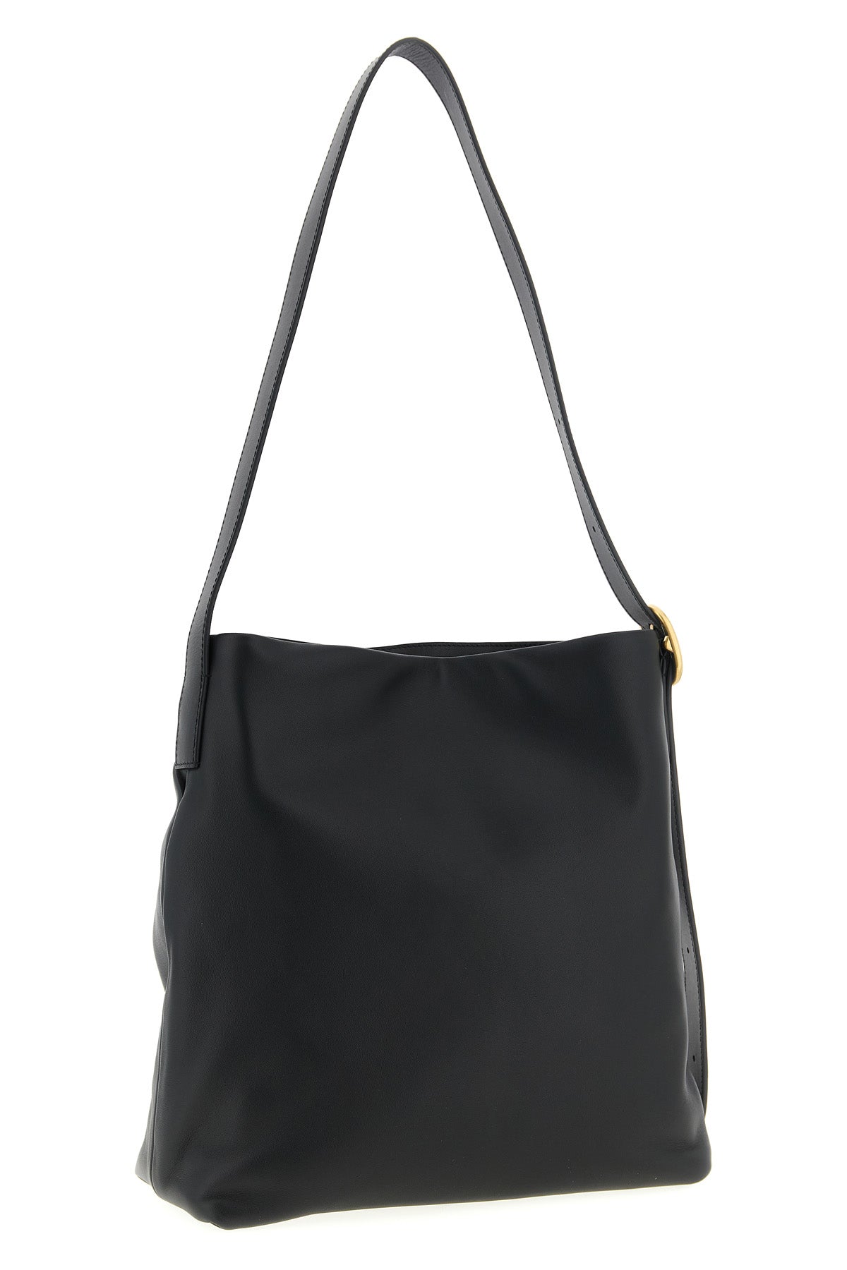 draped tote shoulder bag in smooth leather