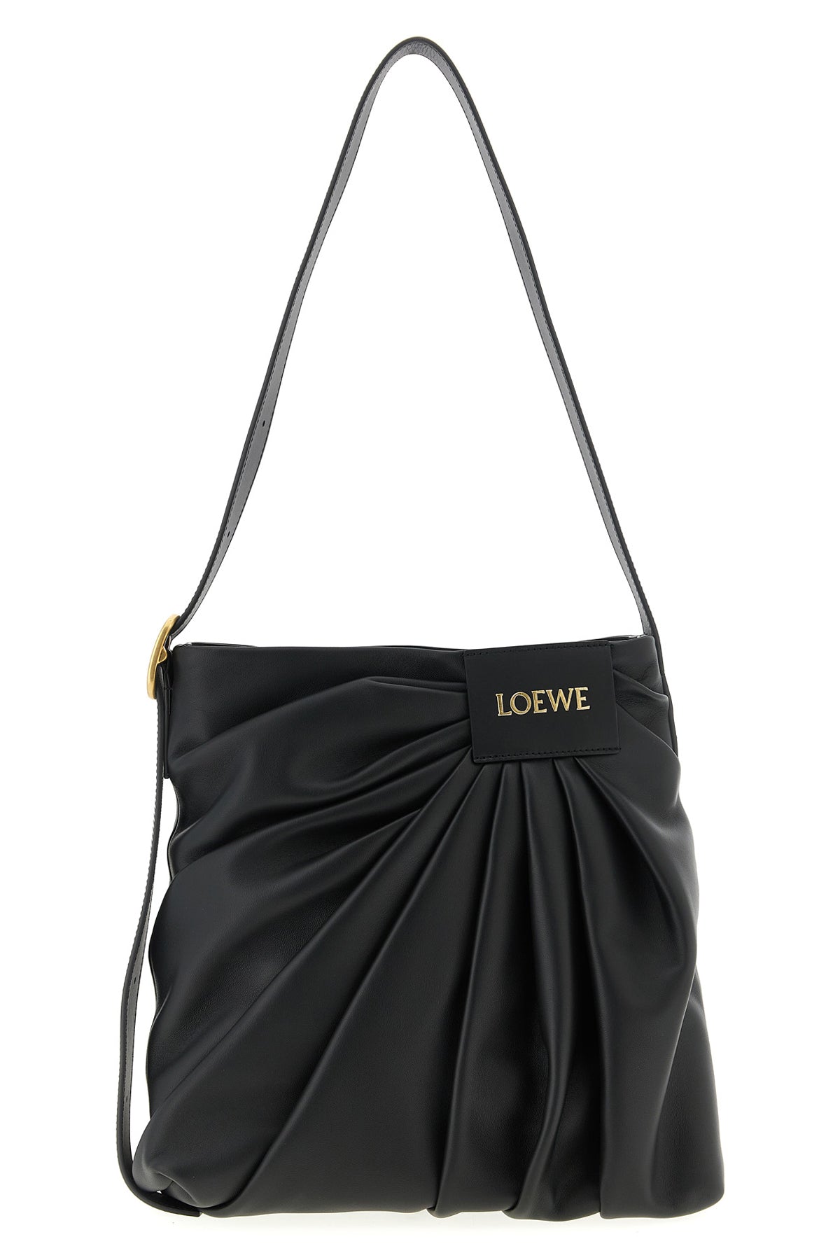 draped tote shoulder bag in smooth leather