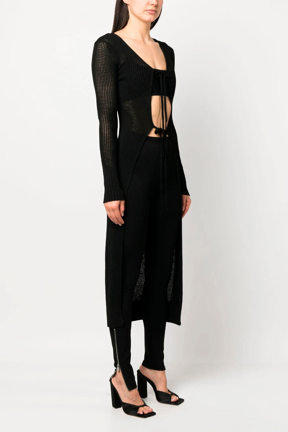 ANDREĀDAMO M long openwork knit cardigan