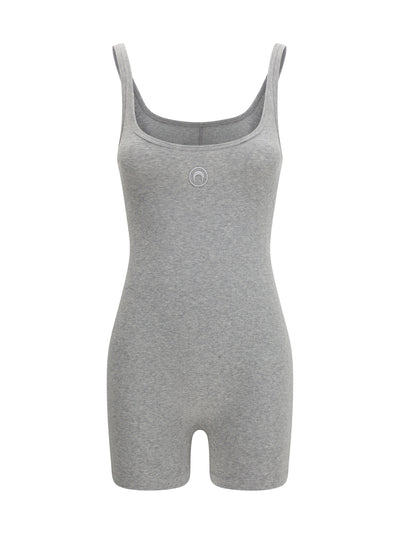 moon logo ribbed jersey short catsuit