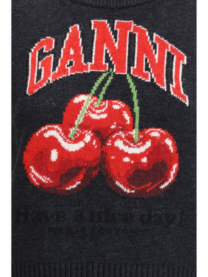 GANNI L wool vest with graphic cherries