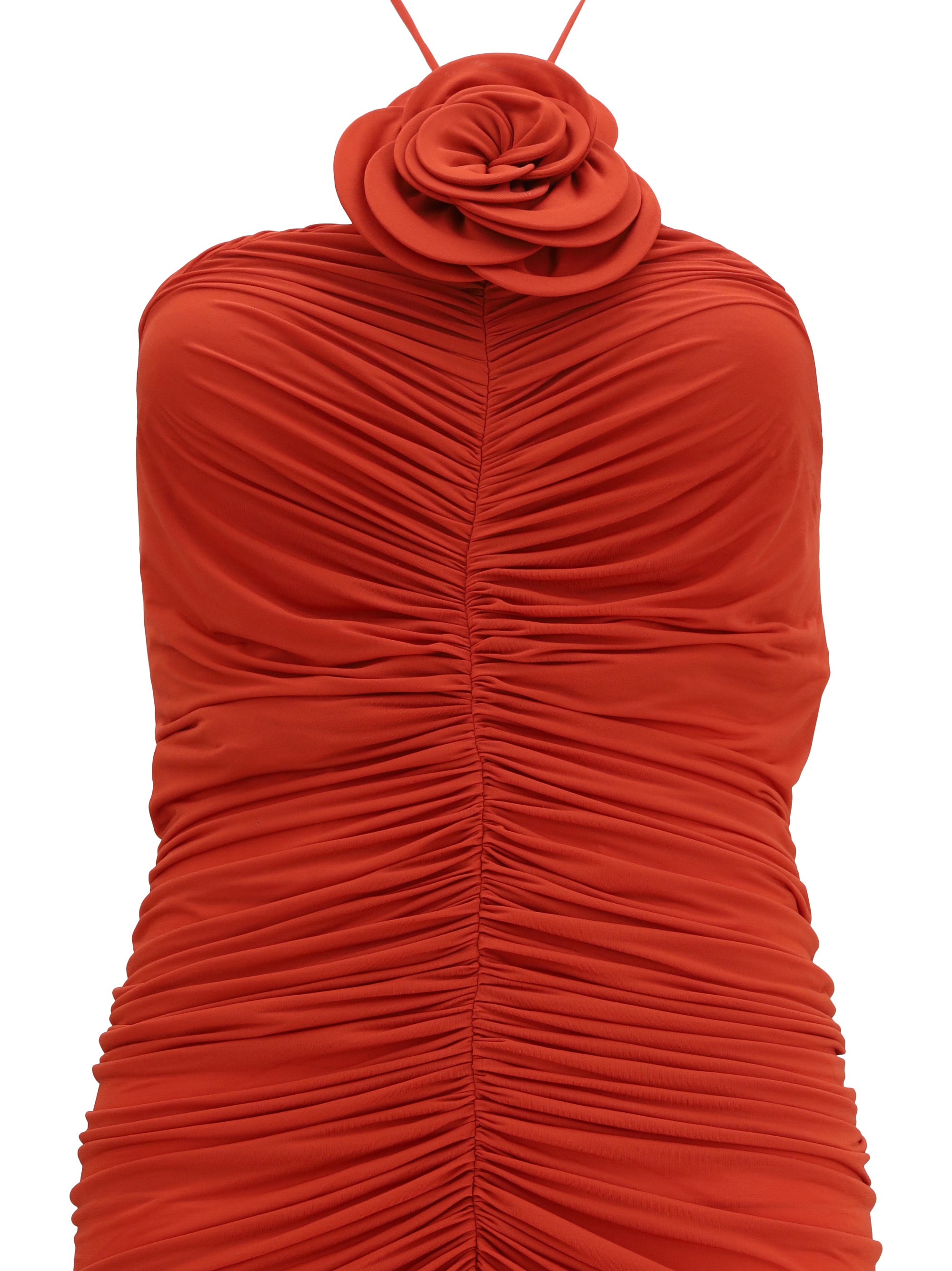 halterneck dress with floral ruching