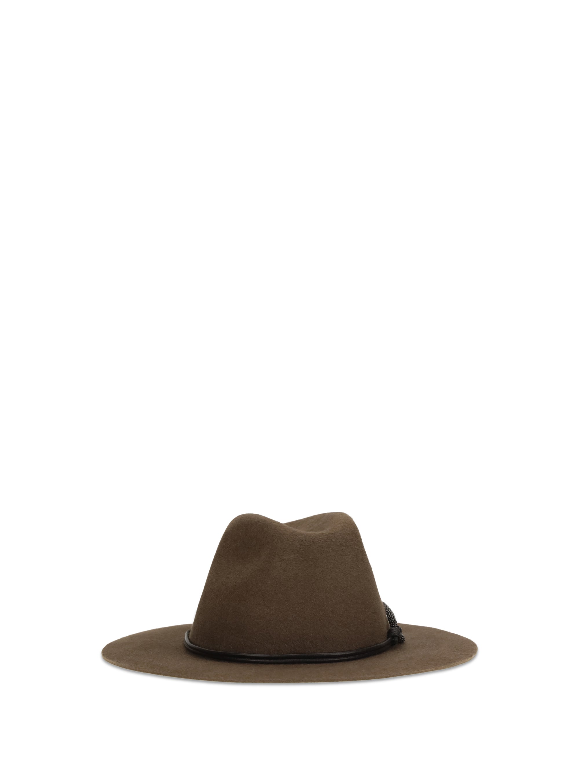 felt fedora hat with leather band and monile