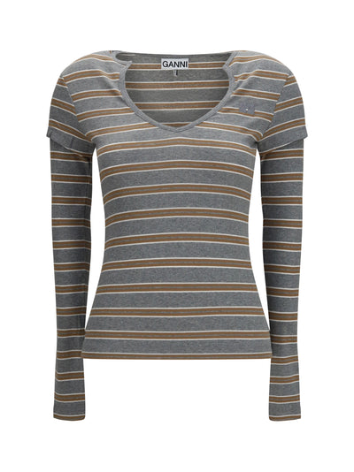 ribbed v-neck long-sleeve t-shirt