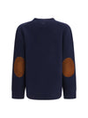 crewneck sweater with suede elbow patches