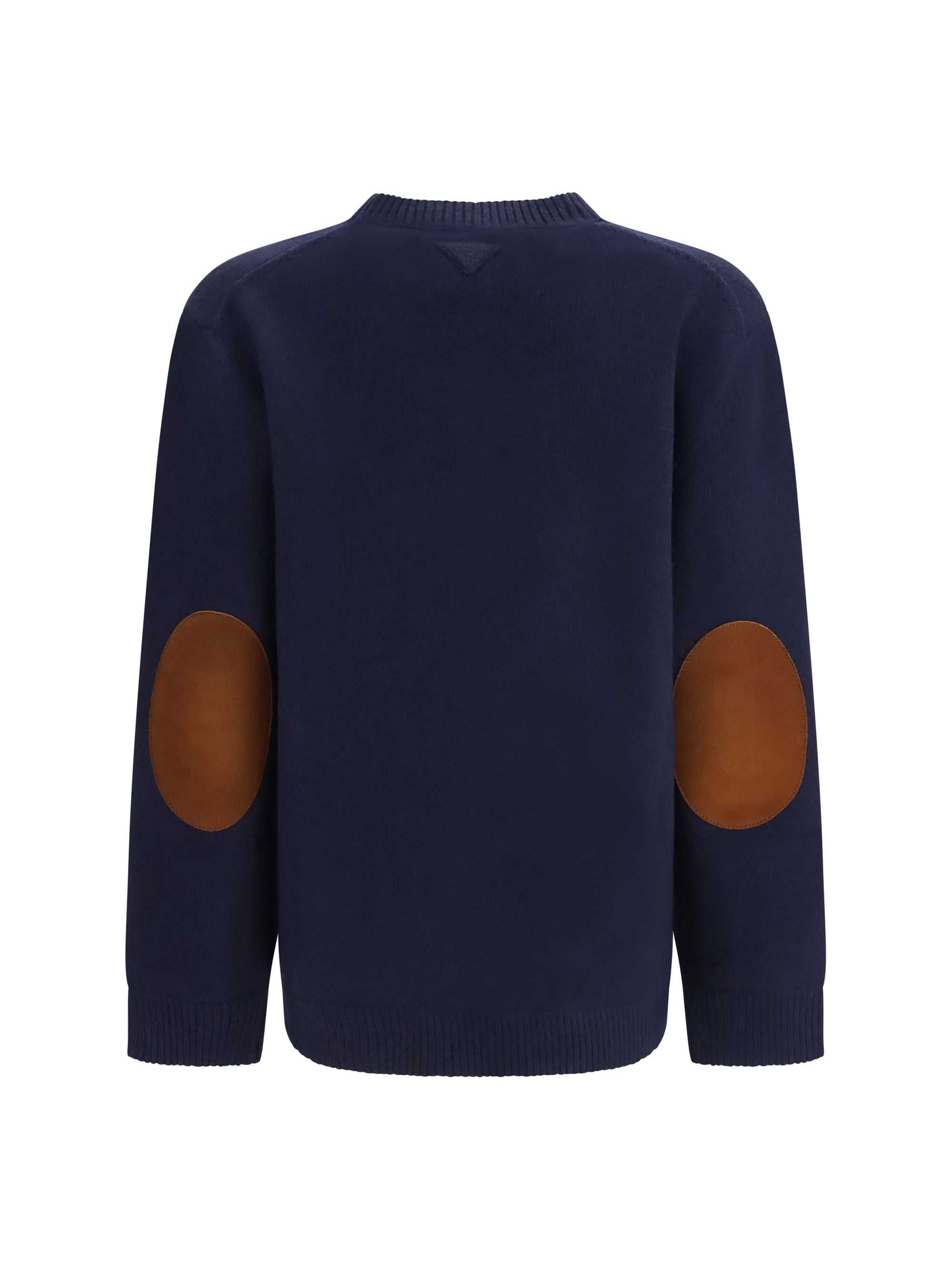 crewneck sweater with suede elbow patches