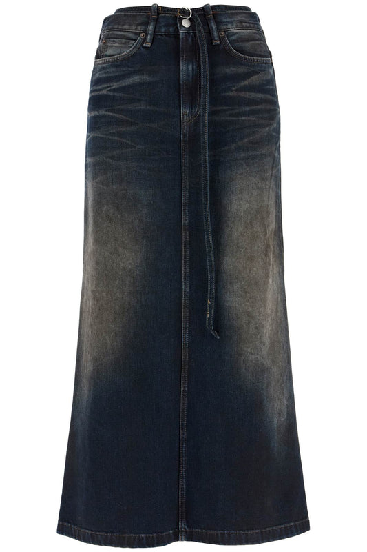 maxi denim skirt with waist strap