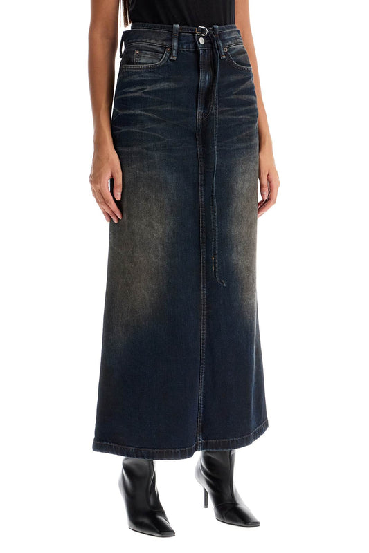 maxi denim skirt with waist strap