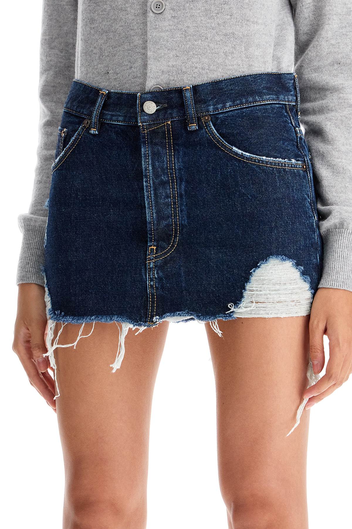 destroyed denim mini skirt