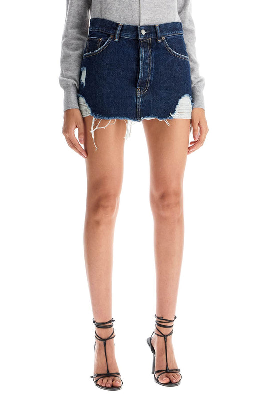 destroyed denim mini skirt