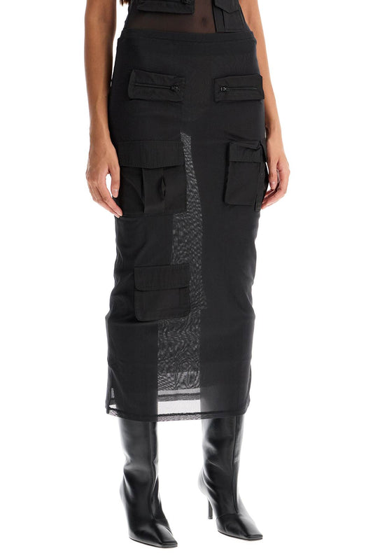 mesh cargo midi skirt with pockets