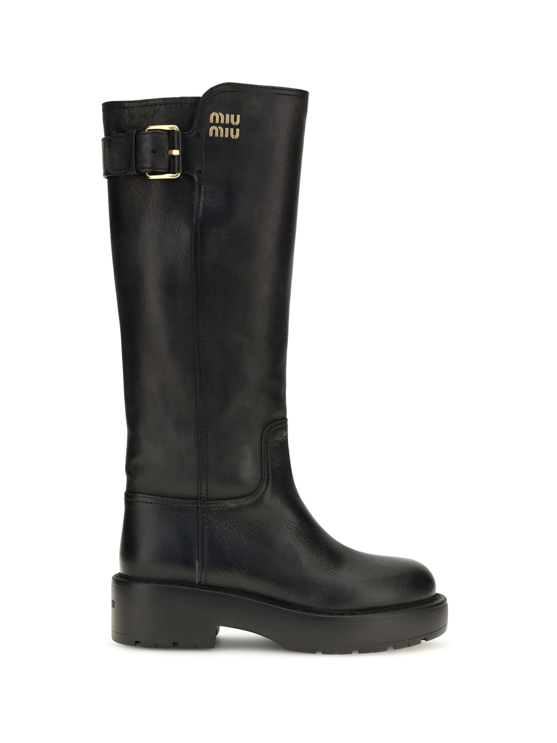 MIU MIU 40 leather knee-high boots with buckle detail
