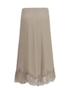 silk blend midi skirt with lace hem