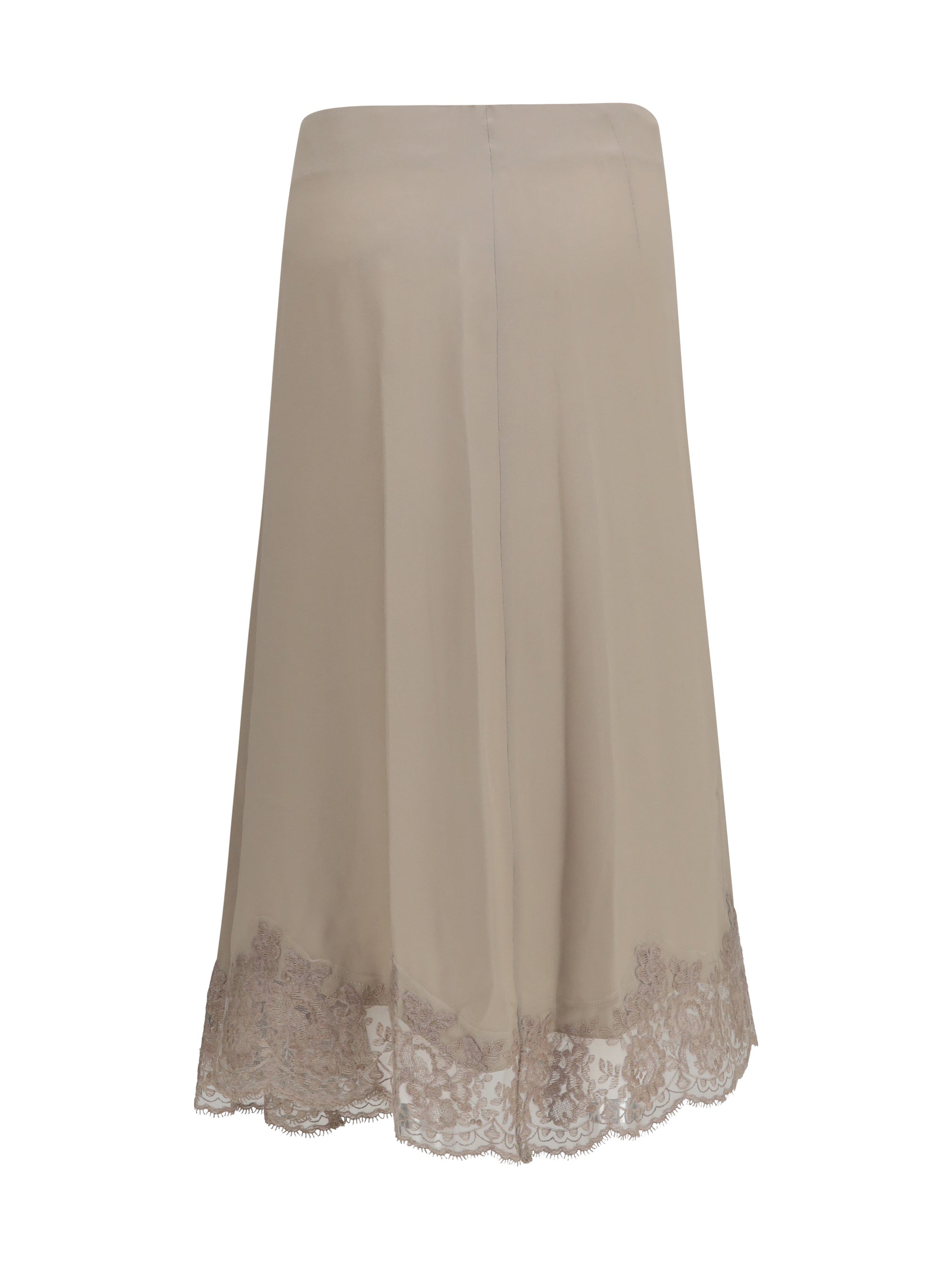 silk blend midi skirt with lace hem