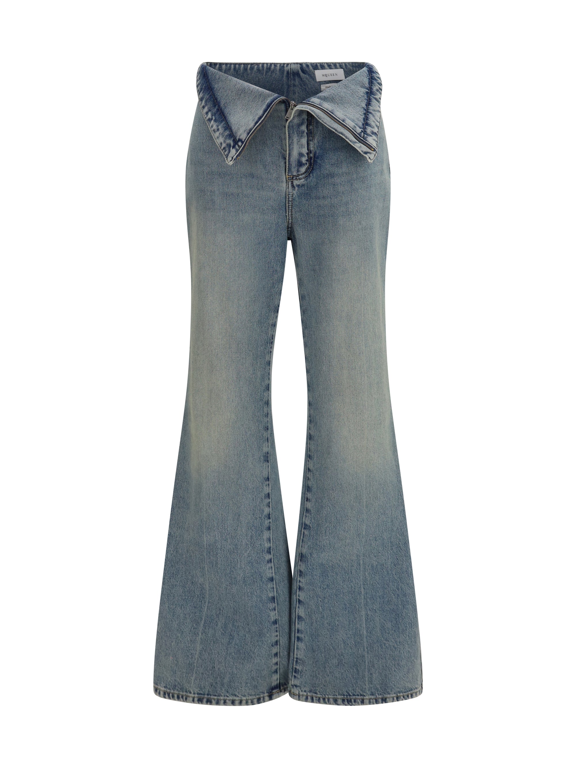 high-waisted flared cotton denim jeans