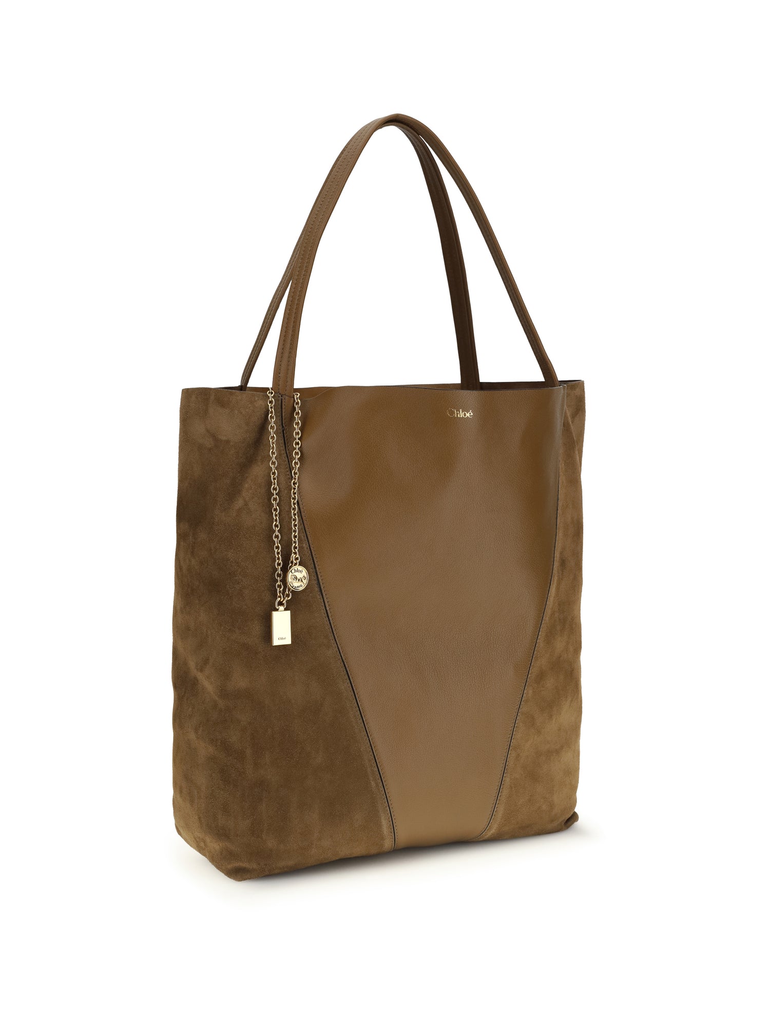 CHLOÉ OS spin tote bag in grenadine leather and suede