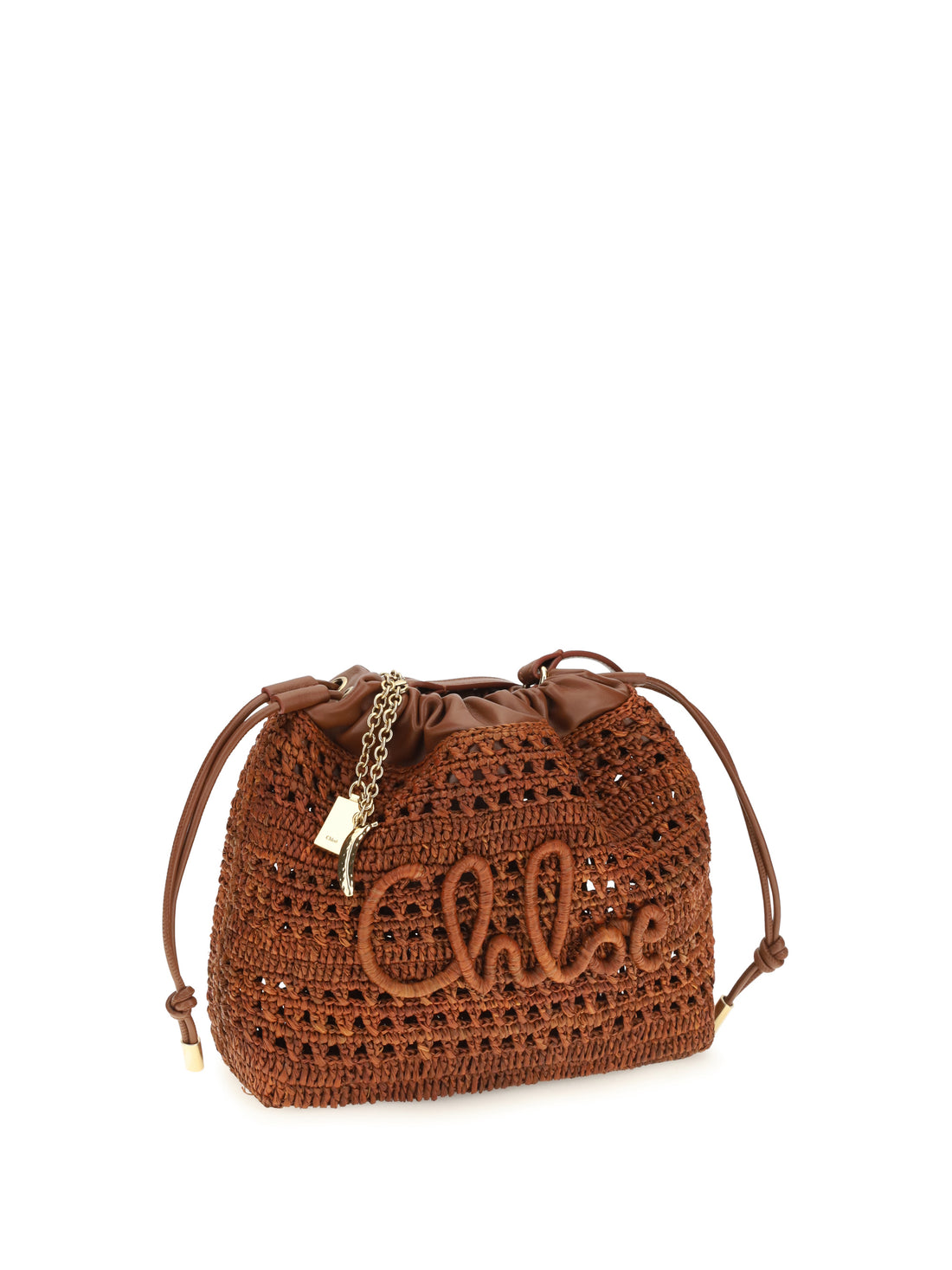 CHLOÉ OS raffia drawstring shoulder bag