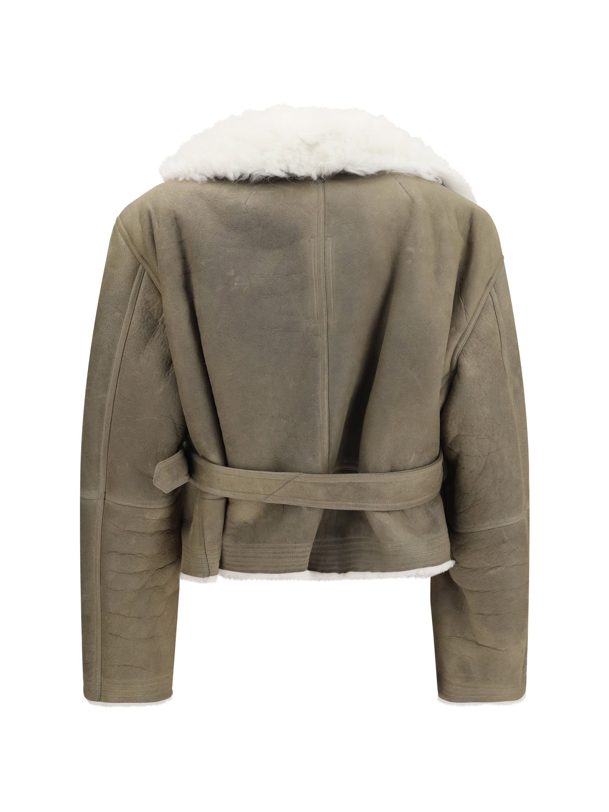 cropped suede and shearling flight jacket