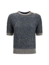 short-sleeve sequined sweater with buttons