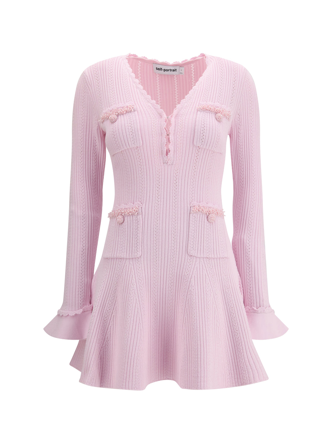SELF-PORTRAIT S pearl trim knit mini dress