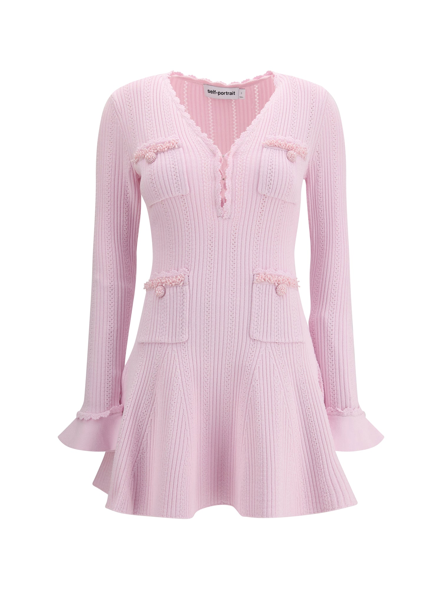 SELF-PORTRAIT S pearl trim knit mini dress