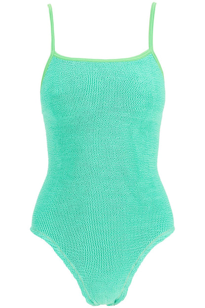 high-waisted neon green one-piece swimsuit with adjustable straps