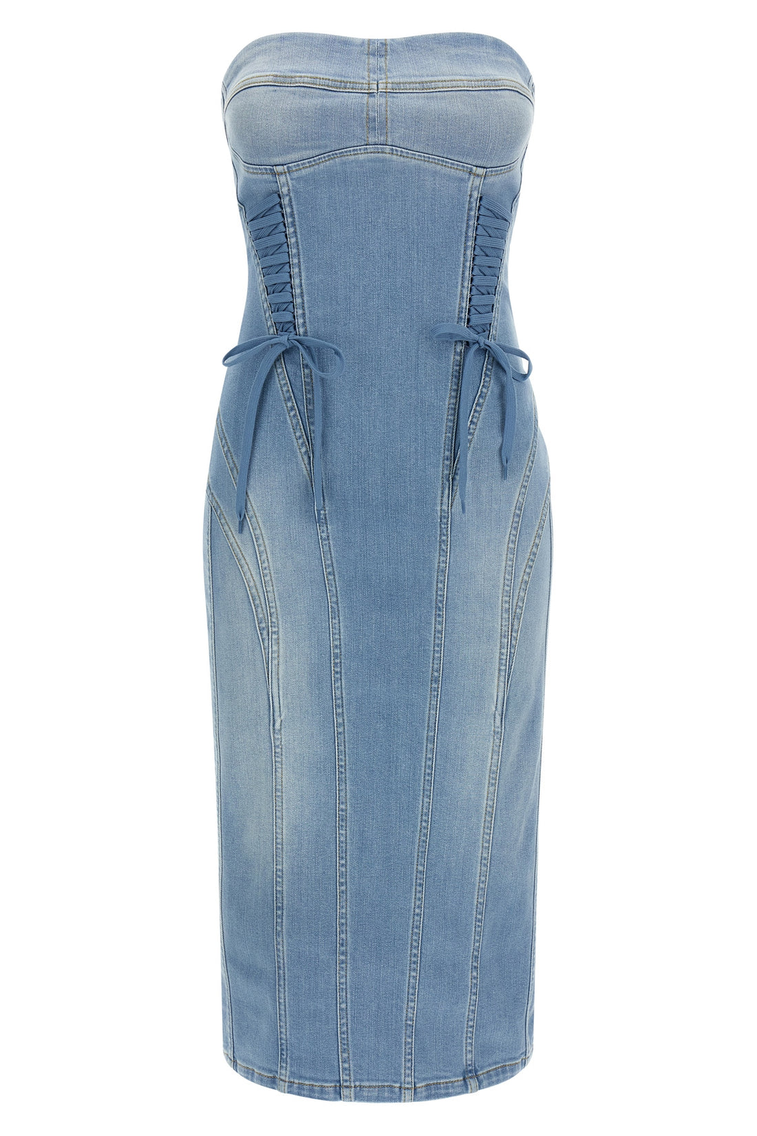 ELISABETTA FRANCHI 38 stonewashed cotton denim midi dress