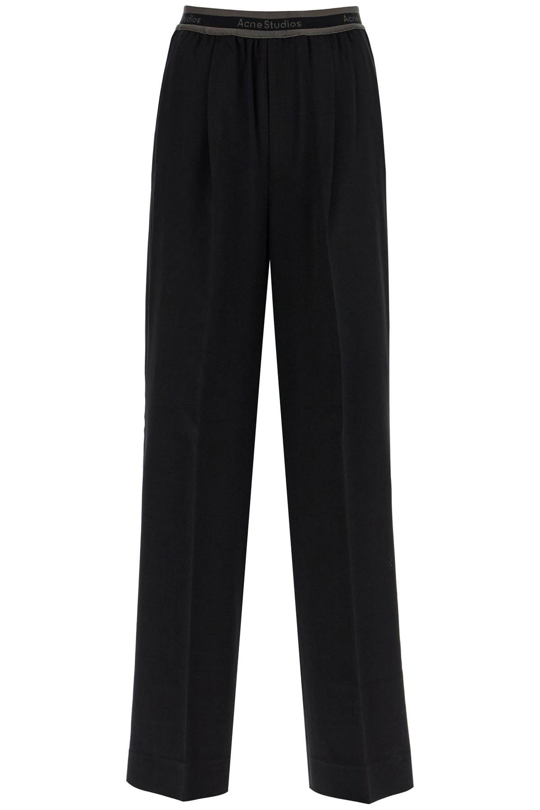 wide twill pants with elastic waistband