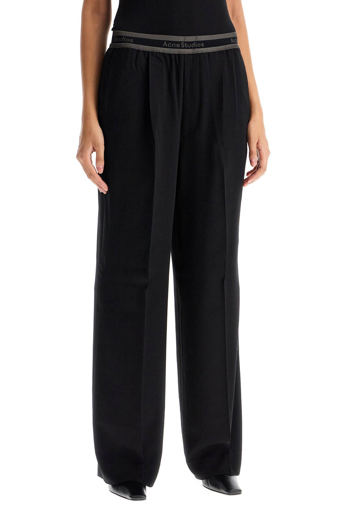 wide twill pants with elastic waistband