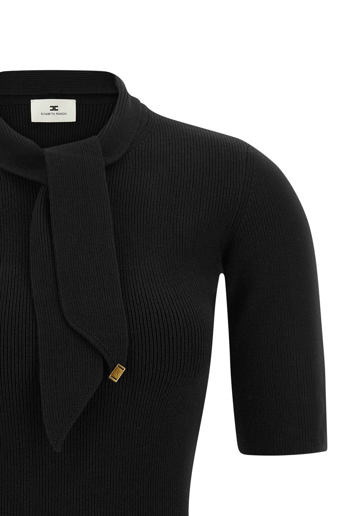 elisabetta franchi black knit short dress features a tight fit fit made of compa